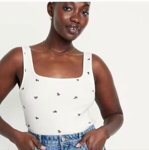 Womans XL White Floral Print Old Navy Ultra-Crop Rib-Knit Tank Top